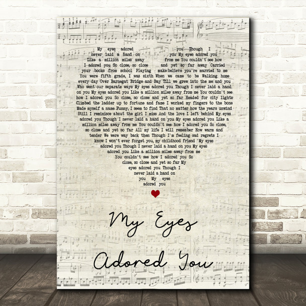 Frankie Valli My Eyes Adored You Script Heart Song Lyric Quote Print