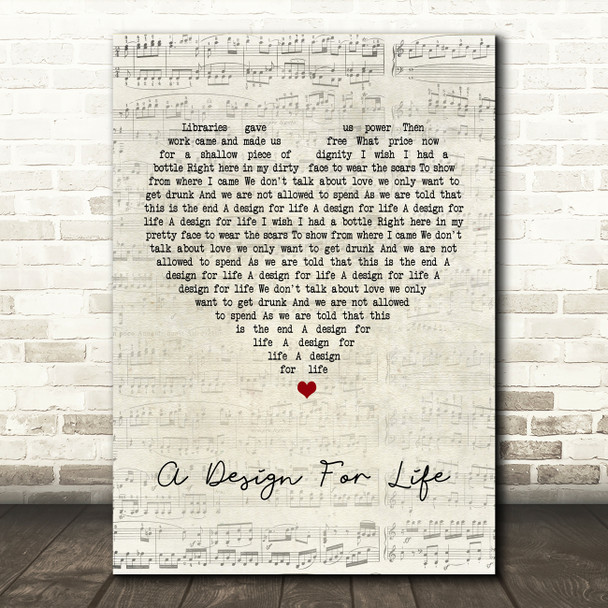 Manic Street Preachers A Design For Life Script Heart Song Lyric Quote Print