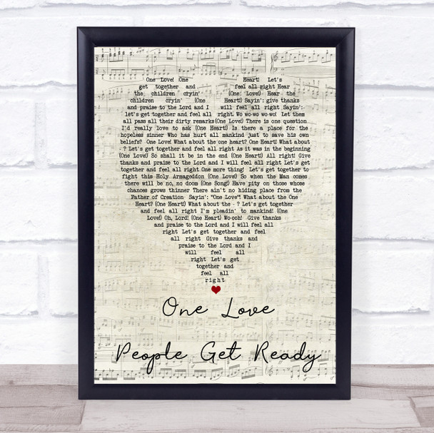 One Love People Get Ready Bob Marley Script Heart Quote Song Lyric Print