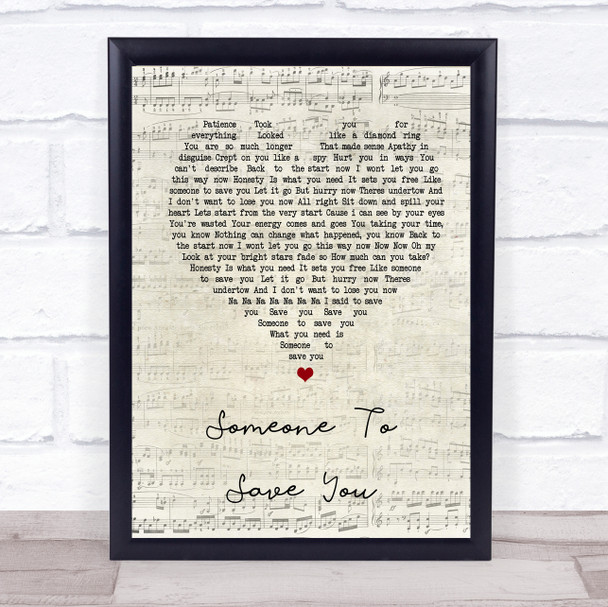 OneRepublic Someone To Save You Script Heart Song Lyric Quote Print