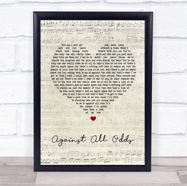 Phil Collins Against All Odds Script Heart Song Lyric Quote Print