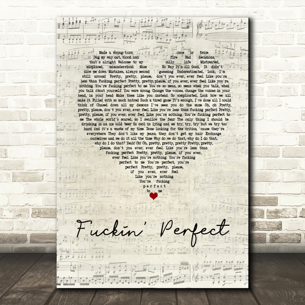 Pink Fuckin' Perfect Script Heart Song Lyric Quote Print