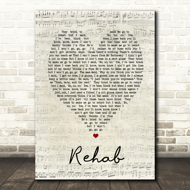 Rehab Amy Winehouse Script Heart Quote Song Lyric Print