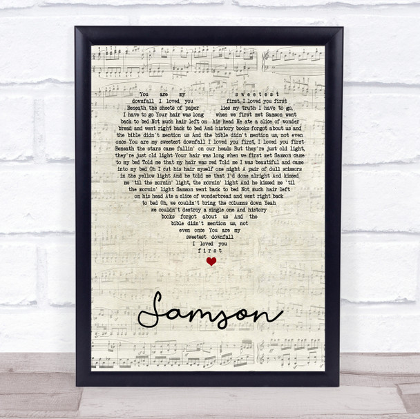 Regina Spektor Samson Script Heart Song Lyric Quote Print