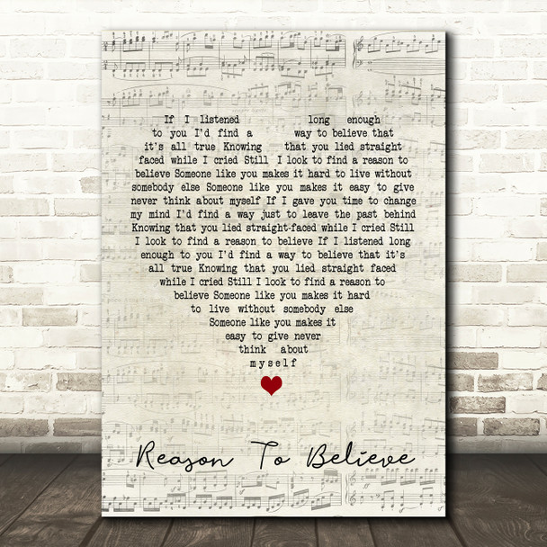 Rod Stewart Reason To Believe Script Heart Song Lyric Quote Print
