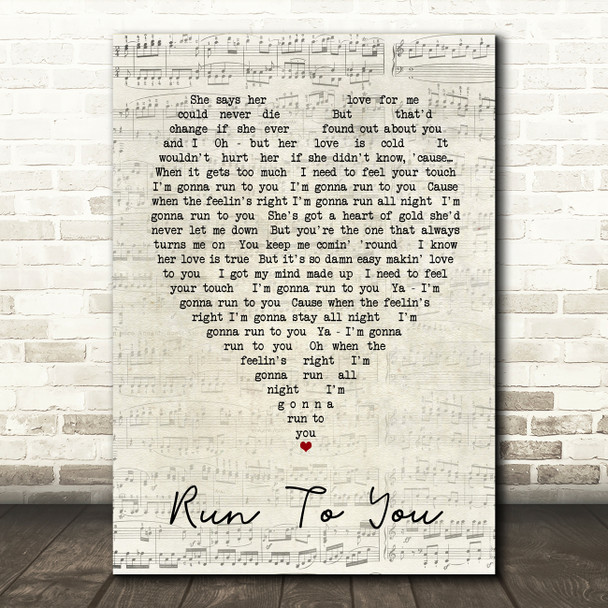 Run To You Bryan Adams Script Heart Quote Song Lyric Print