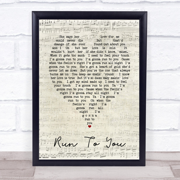 Run To You Bryan Adams Script Heart Quote Song Lyric Print