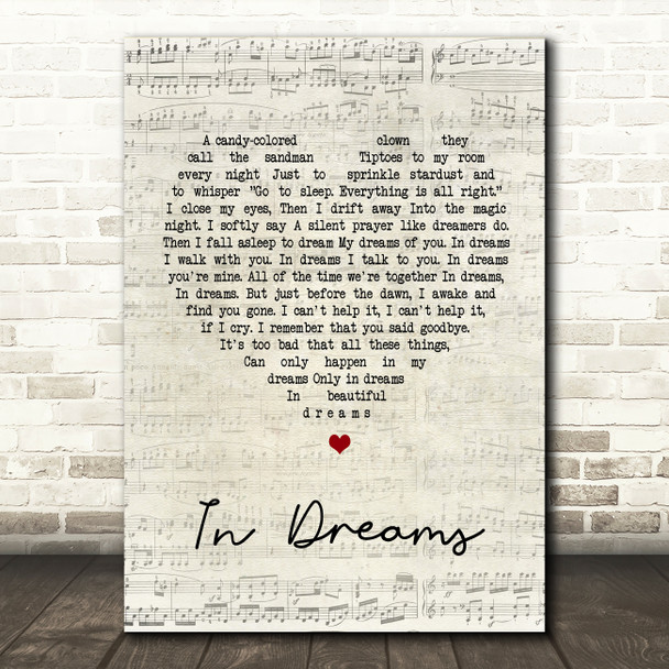 Roy Orbison In Dreams Script Heart Song Lyric Quote Print