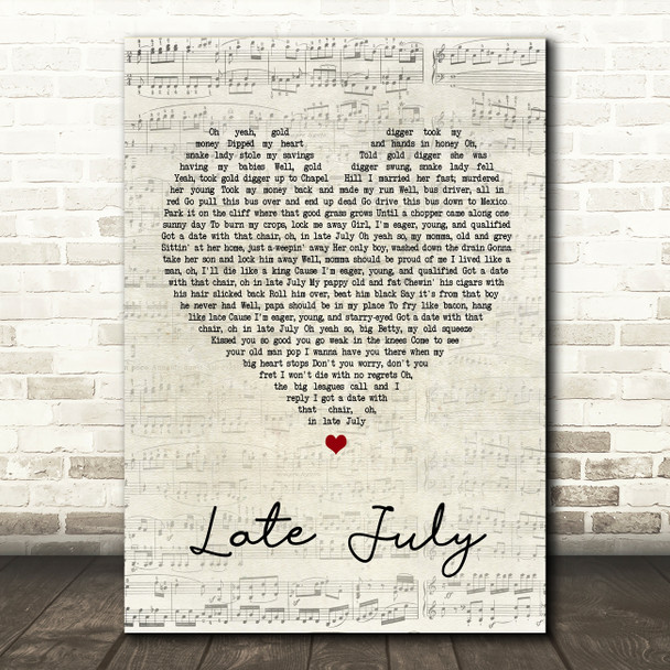 Shakey Graves Late July Script Heart Song Lyric Quote Print