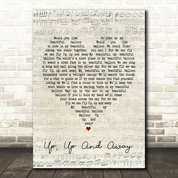 The 5th Dimension Up, Up And Away Script Heart Song Lyric Quote Print