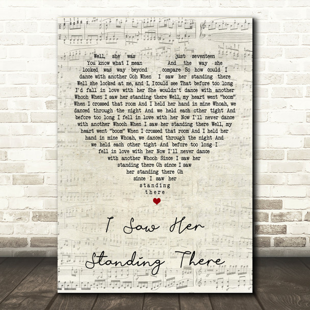 The Beatles I Saw Her Standing There Script Heart Song Lyric Quote Print