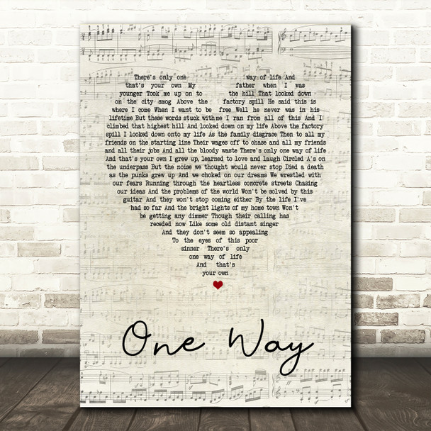 The Levellers One Way Script Heart Song Lyric Quote Print