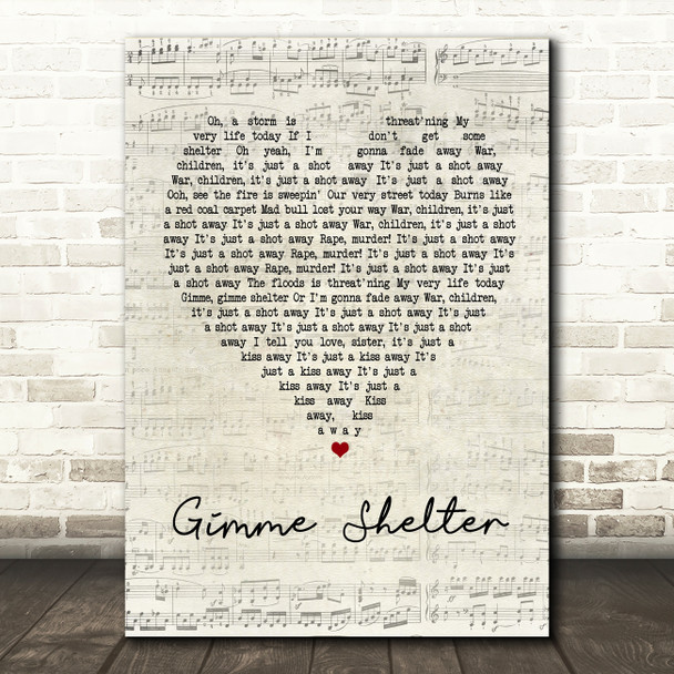 The Rolling Stones Gimme Shelter Script Heart Song Lyric Quote Print