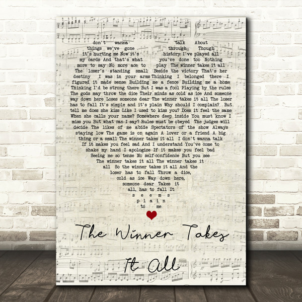 The Winner Takes It All ABBA Script Heart Quote Song Lyric Print