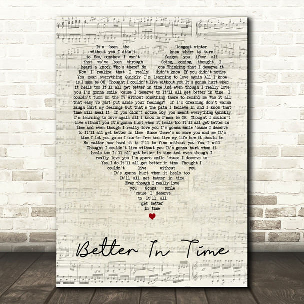 Better In Time Leona Lewis Script Heart Song Lyric Quote Print