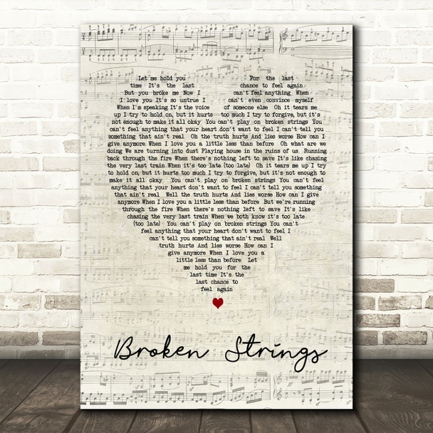 Broken Strings James Morrison Script Heart Song Lyric Quote Print