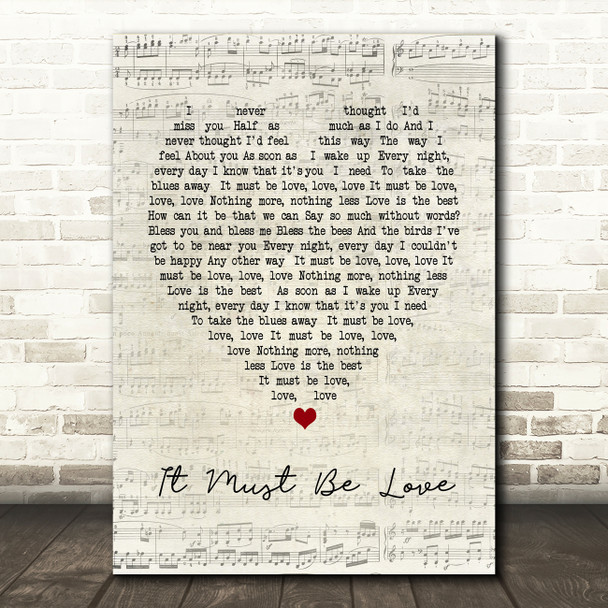 It Must Be Love Madness Script Heart Song Lyric Quote Print