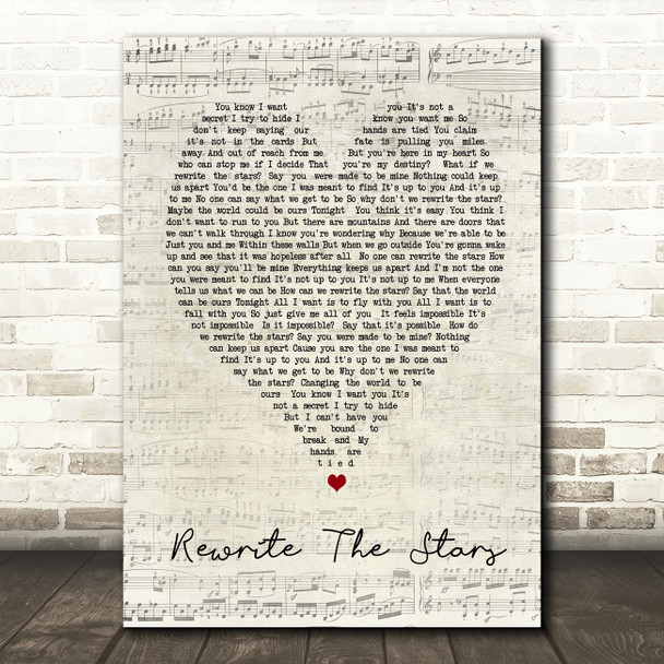 Rewrite The Stars The Greatest Showman Script Heart Song Lyric Quote Print