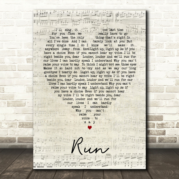 Run Leona Lewis Script Heart Song Lyric Quote Print