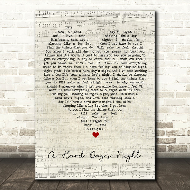 A Hard Day's Night The Beatles Script Heart Quote Song Lyric Print