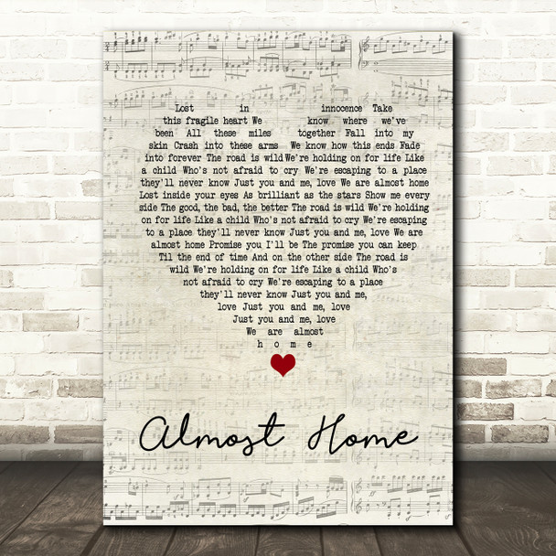 Alex & Sierra Almost Home Script Heart Song Lyric Quote Print