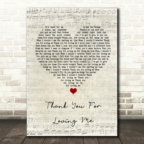 Bon Jovi Thank You For Loving Me Script Heart Song Lyric Quote Print