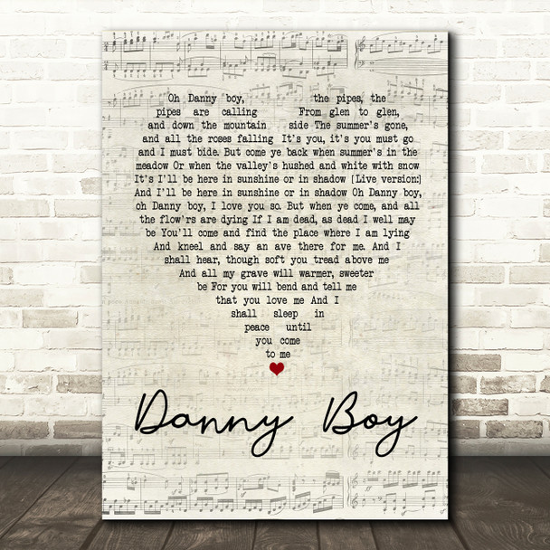 Celtic Woman Danny Boy Script Heart Song Lyric Quote Print