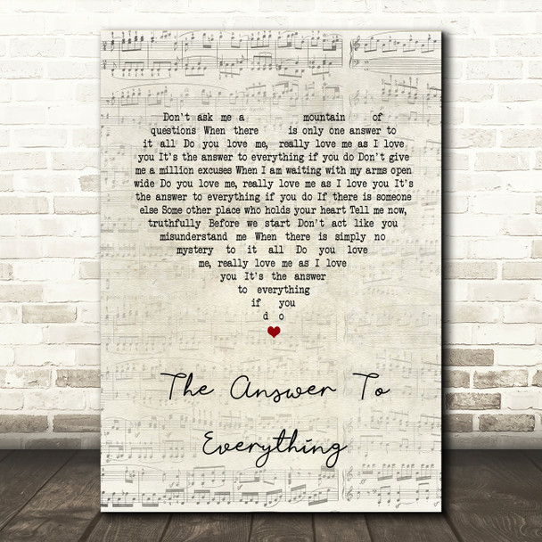 David Alexander The Answer To Everything Script Heart Song Lyric Quote Print