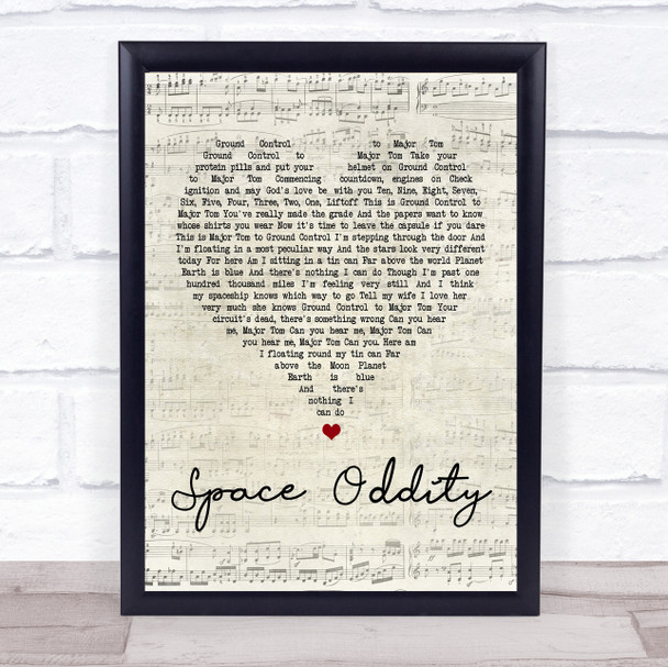 David Bowie Space Oddity Script Heart Song Lyric Quote Print