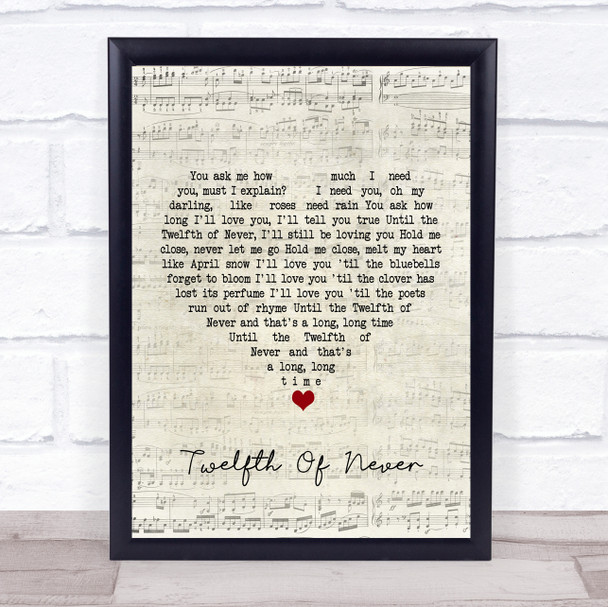 Donny Osmond Twelfth Of Never Script Heart Song Lyric Quote Print