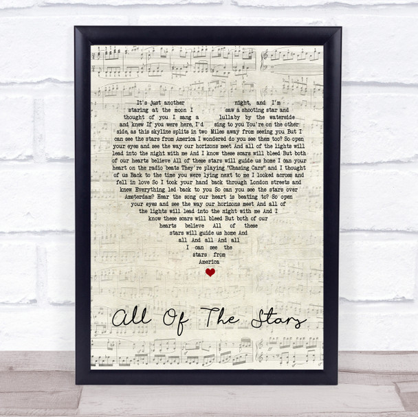 Ed Sheeran All Of The Stars Script Heart Song Lyric Quote Print