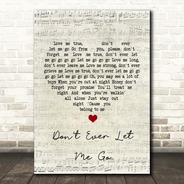 Eddie Cochran Don't Ever Let Me Go Script Heart Song Lyric Quote Print