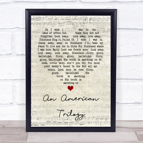 Elvis Presley An American Trilogy Script Heart Song Lyric Quote Print