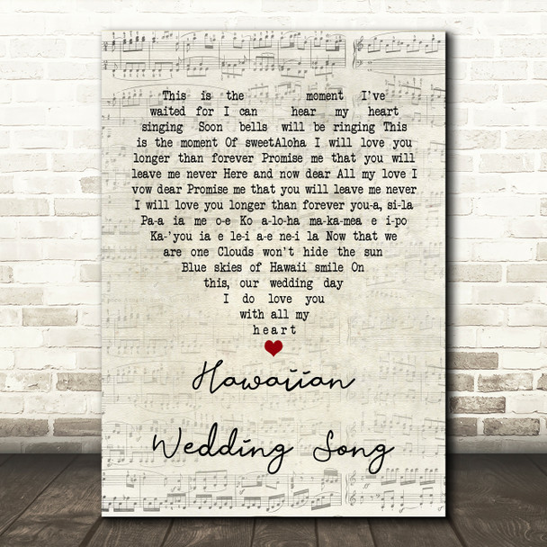 Elvis Presley Hawaiian Wedding Song Script Heart Song Lyric Quote Print