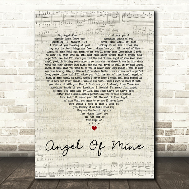 Eternal Angel Of Mine Script Heart Song Lyric Quote Print