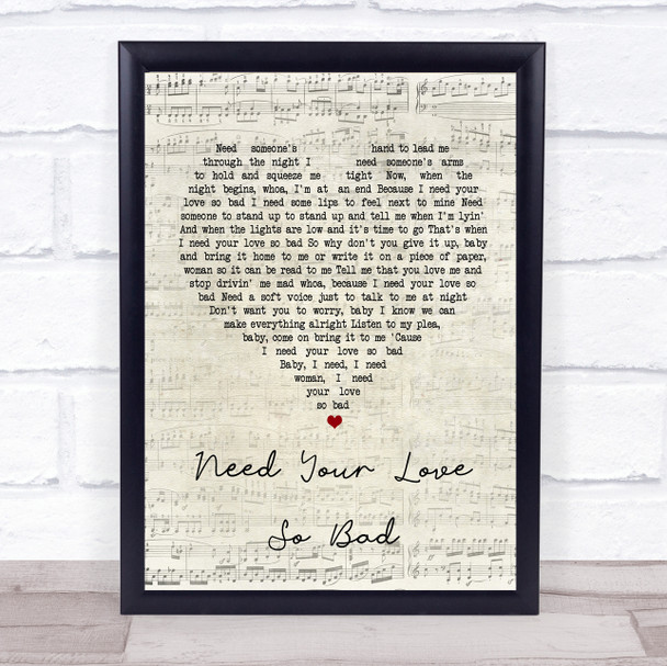 Fleetwood Mac Need Your Love So Bad Script Heart Song Lyric Quote Print