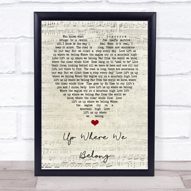 Up Where We Belong Joe Cocker Script Heart Song Lyric Quote Print