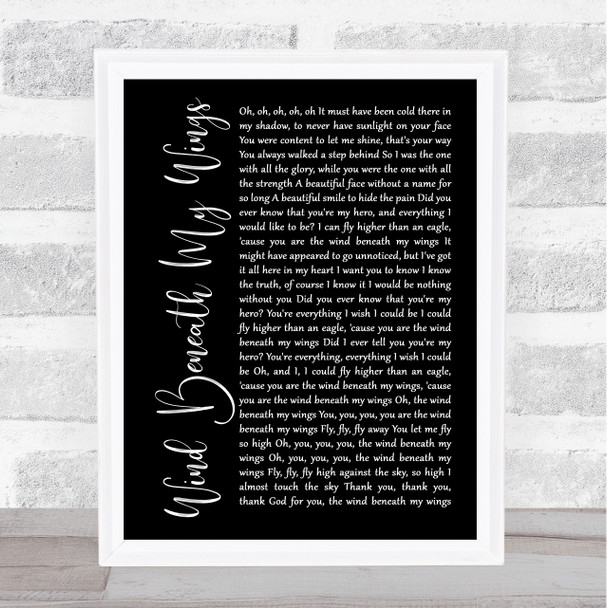 Bette Midler Wind Beneath My Wings Black Script Song Lyric Quote Print