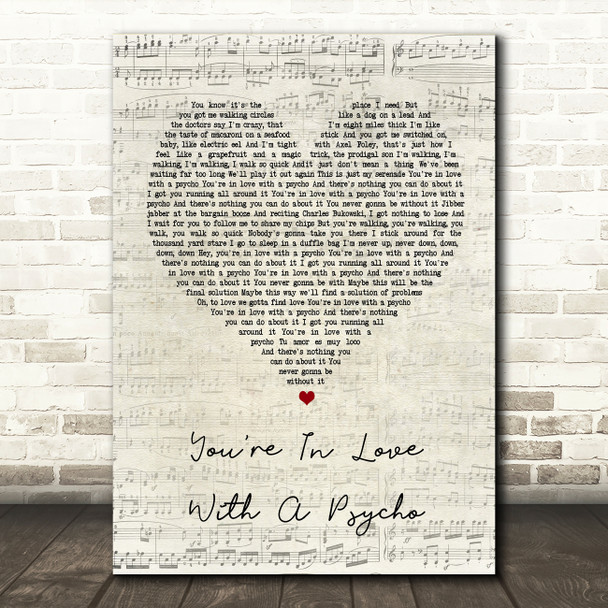 Kasabian You're In Love With A Psycho Script Heart Song Lyric Quote Print