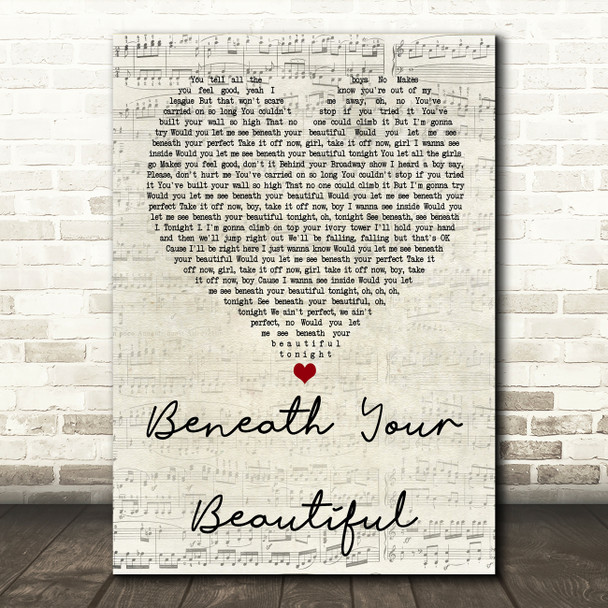 Labrinth Beneath Your Beautiful Script Heart Song Lyric Quote Print