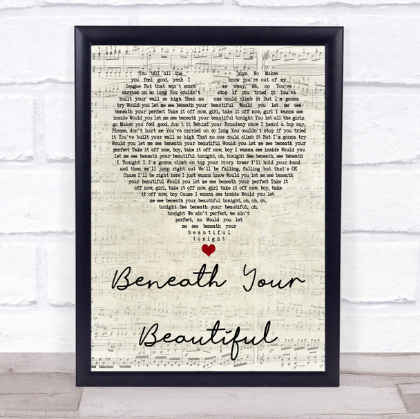 Labrinth Beneath Your Beautiful Script Heart Song Lyric Quote Print