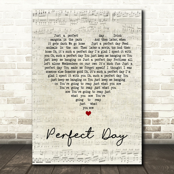 Lou Reed Perfect Day Script Heart Song Lyric Quote Print