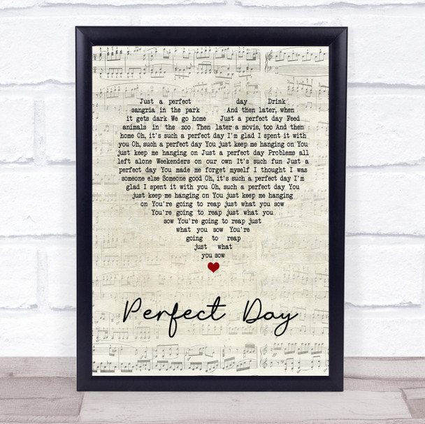 Lou Reed Perfect Day Script Heart Song Lyric Quote Print