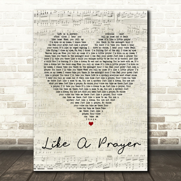 Madonna Like A Prayer Script Heart Song Lyric Quote Print