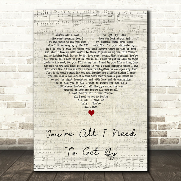 Marvin Gaye You're All I Need To Get By Script Heart Song Lyric Quote Print