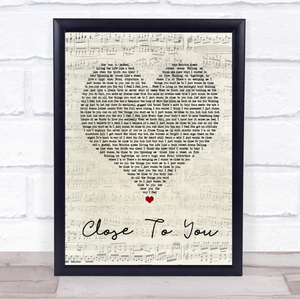 Maxi Priest Close To You Script Heart Song Lyric Quote Print