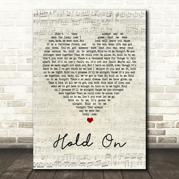 Michael Buble Hold On Script Heart Song Lyric Quote Print