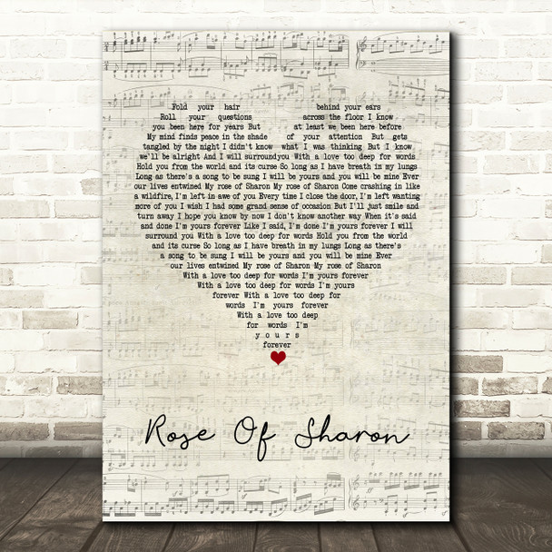 Mumford & Sons Rose Of Sharon Script Heart Song Lyric Quote Print