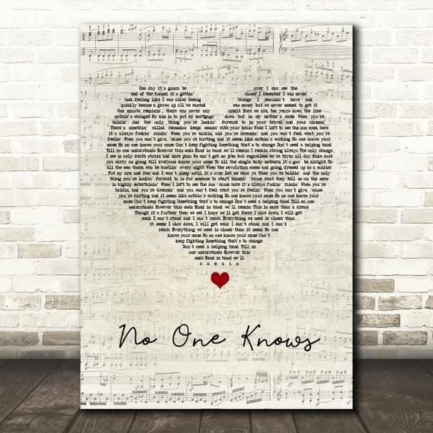 N-Dubz No One Knows Script Heart Song Lyric Quote Print
