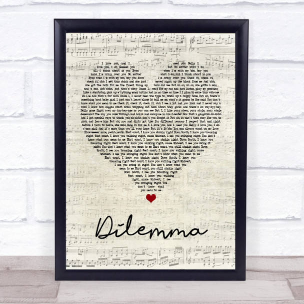 Nelly & Kelly Rowland Dilemma Script Heart Song Lyric Quote Print